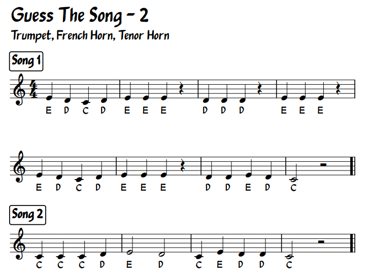 education, brass, trombone, trumpet, guess the song