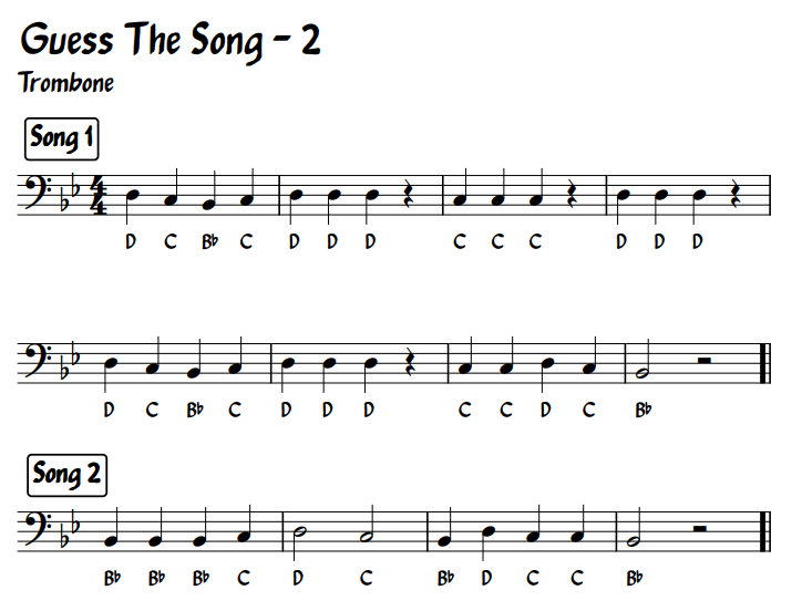 education, brass, trombone, trumpet, guess the song